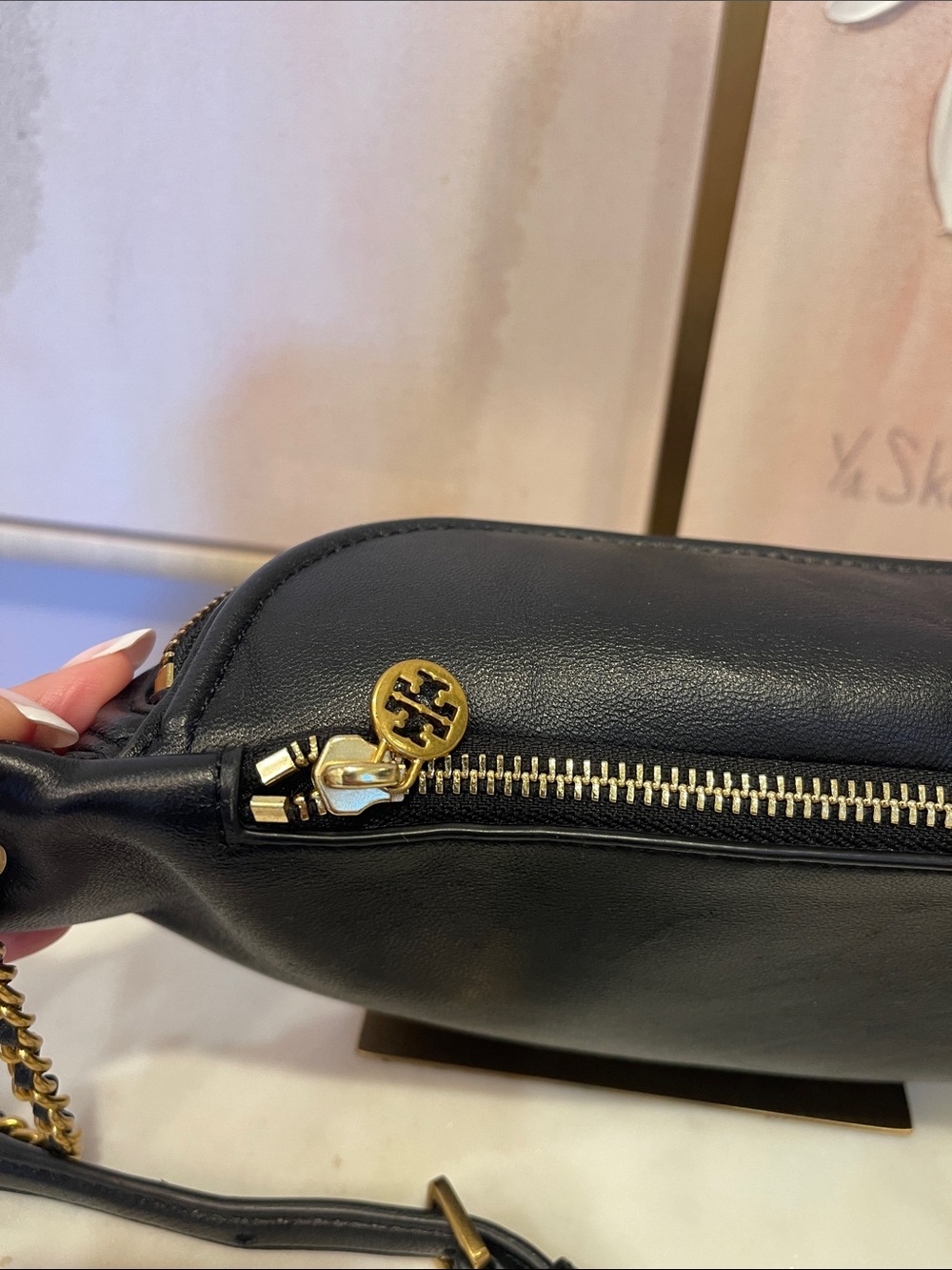 Tory Burch Black Quilted Fleming 
Leather Crossbody Belt Bag with Tassel - Picture 7 of 9